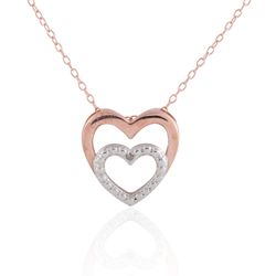 Sterling Silver and Rose-gold Plated Double Heart w/Dia Accent
